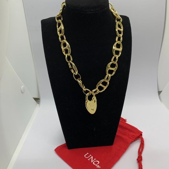 Uno de 50 Necklace Gold-plated Heavy Double Link Necklace Large Heart Lock - Picture 7 of 7